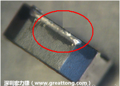 使用錫(Sn)鍍層的電源電感器(Power Inductors)，經(jīng)過(guò)推力測(cè)試后，其焊點(diǎn)還保留在零件的端點(diǎn)上，所以推力比較高。