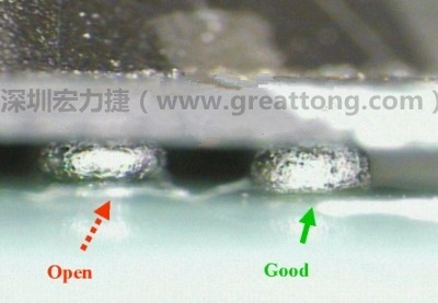 BGA錫球直徑變大，表示焊錫空焊(solder skip)