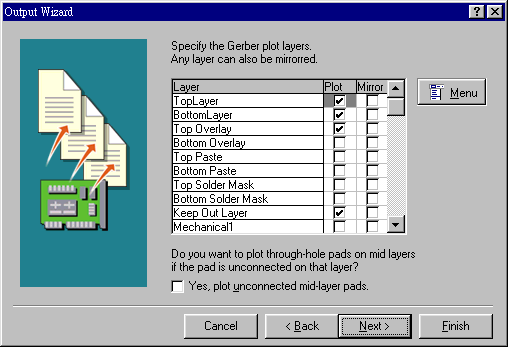 決定Gerber文件要繪制的板層，依據(jù)實(shí)際狀況勾選各個(gè)板層。