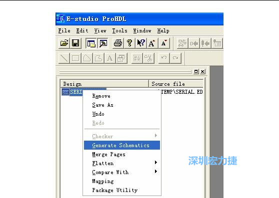 4．右鍵點(diǎn)擊 Serial.EDF 文件，選擇 Generate Schamatics：