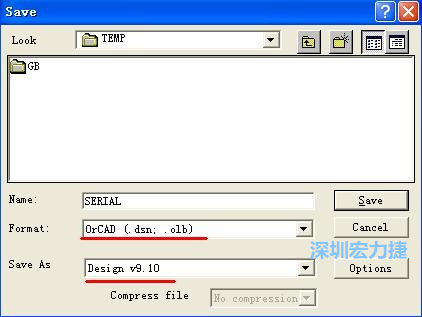 選擇菜單 File－Save As，輸出格式選 ORCAD 9.10。