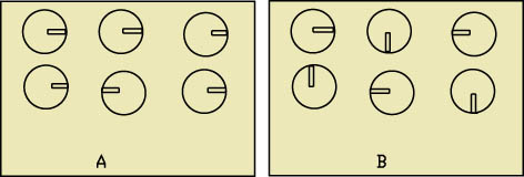 所有徑向電容的負極朝向一邊可很容易發(fā)現(xiàn)錯誤(A)，反之則較為困難(B)