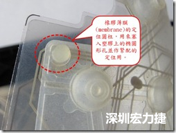 橡膠薄膜(membrane)的定位圓柱，可以用來塞入塑膠上的橢圓形孔洞，最為緊配的定位之用。