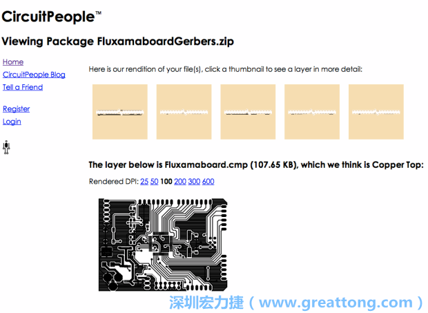 預覽Gerber格式中最簡單的方式是使用來自Circuit People的免費線上工具。