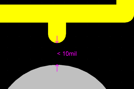 顯示每項違例的細(xì)節(jié)，本例的絲印與焊盤的間隔少于10mil.