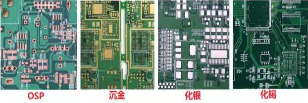 表面工藝分：熱風(fēng)整平，沉金， 化銀， 化錫， OSP 等幾種表面工藝
